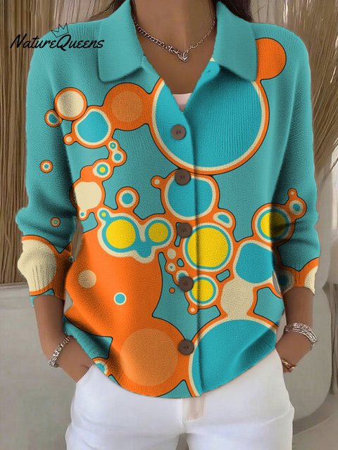 Women's Retro Patchwork Geometric Abstract Pattern Art Print Cowl Neck Sweater