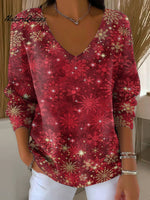 Women's Winter Christmas Gradient Snowflake Decoration Pattern Casual V Collar Long Sleeve Sweater
