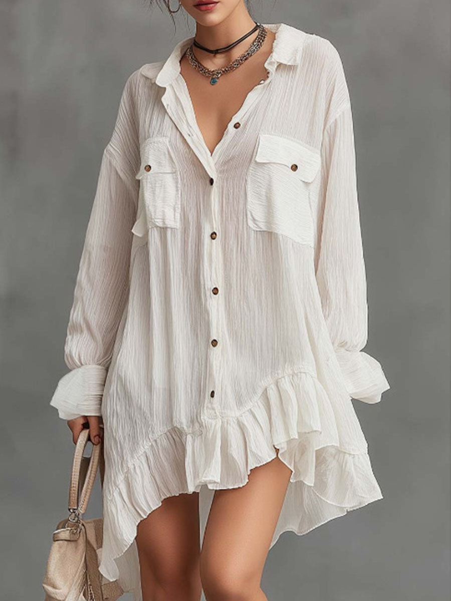 Women's Vintage Ruffled Pocket Dress