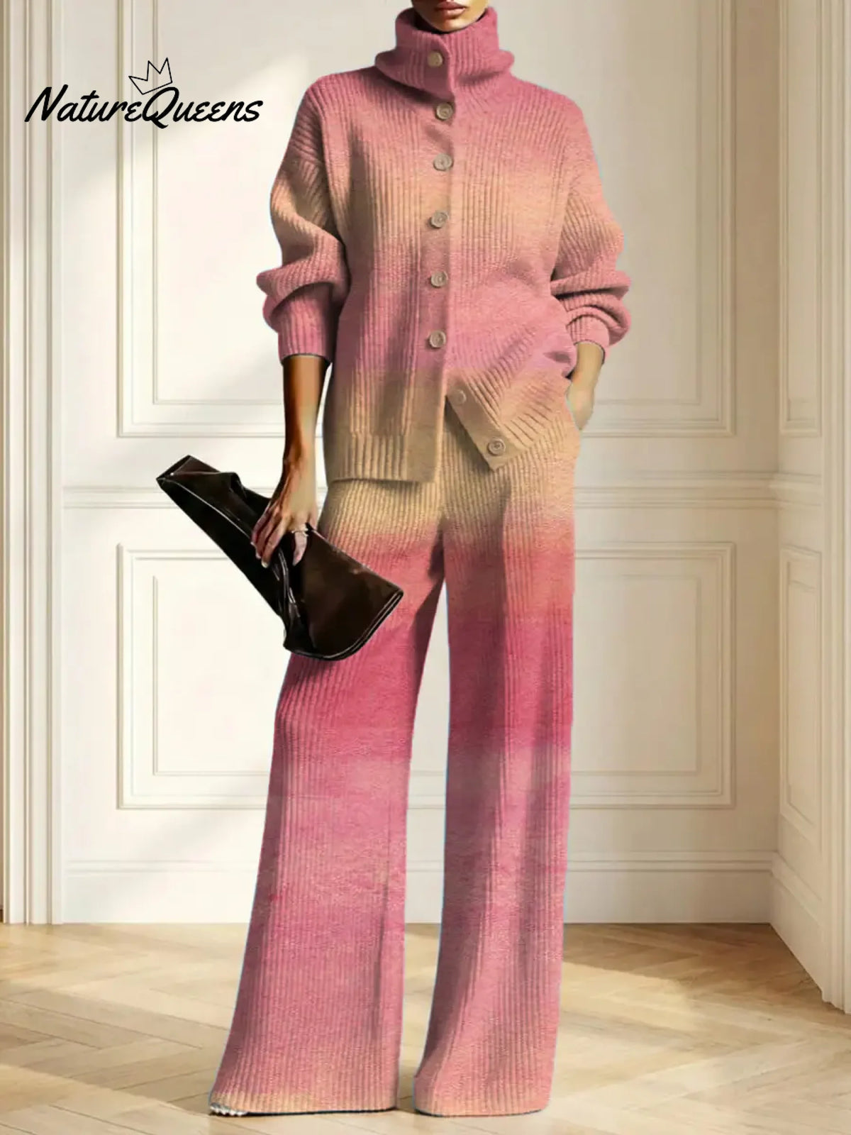 Women's Gradient Pattern Art Print Casual Cotton Knitted Suits