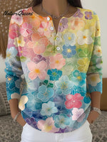 Women's Gradient Small Flowers Casual Sweater