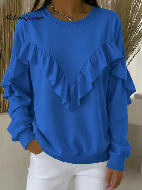 Women's Casual Comfortable Ruffled Cotton Sweatshirt
