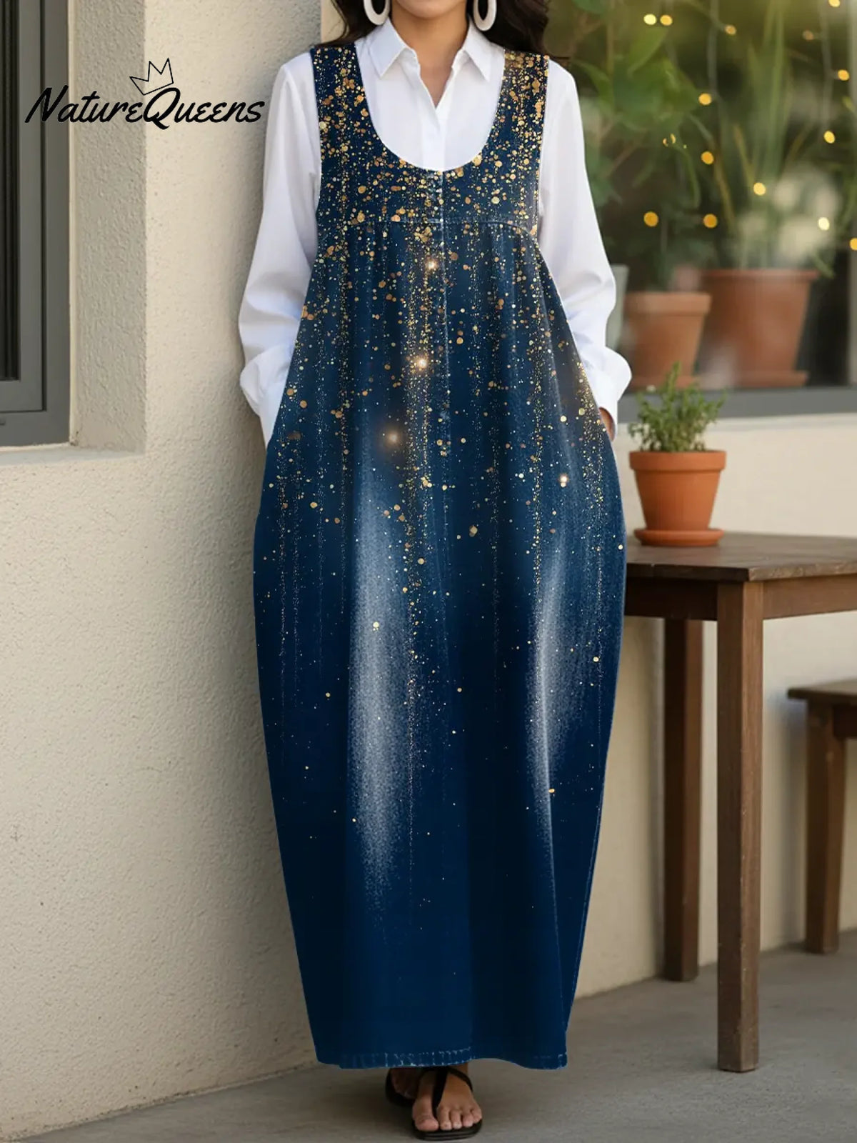 Women's Shiny Stripe Casual Loose Denim Vest Dress