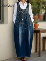 Women's Shiny Stripe Casual Loose Denim Vest Dress