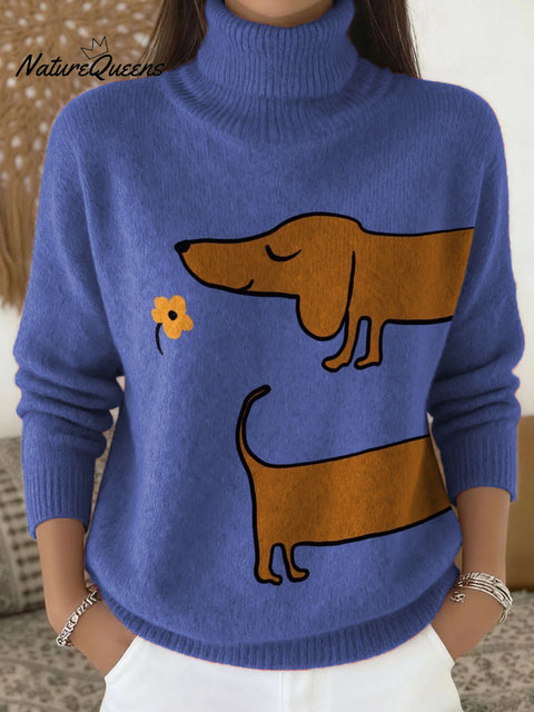 Cute dachshund decorative pattern Casual High Stretch Long Sleeve Sweater