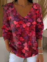 Valentine's Day Gradient Heart Decorative Pattern Women's Casual V Collar Long Sleeve Sweater