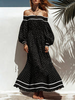 Women's Retro Polka Dot Pattern Art Print Casual Off-shoulder Cotton Dress
