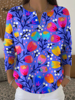Women's Retro Abstract Flowers Floral Colorful Patterns Art Print Buttoned Cardigan Sweater