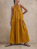 Summer Relaxed Fit HalterMaxi Dress, Oversized Linen Blend Sleeveless Swing Long Dress for Vacation Daily Wear