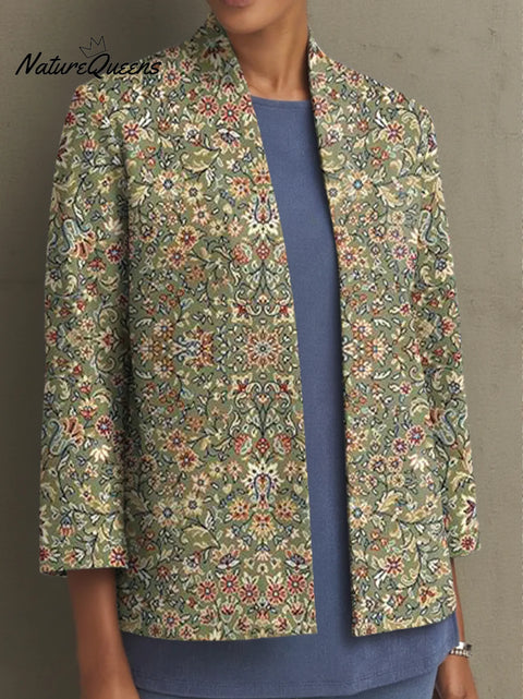 Women's Simple Retro Flowers Floral Pattern Art Print Casual Cotton Shirt