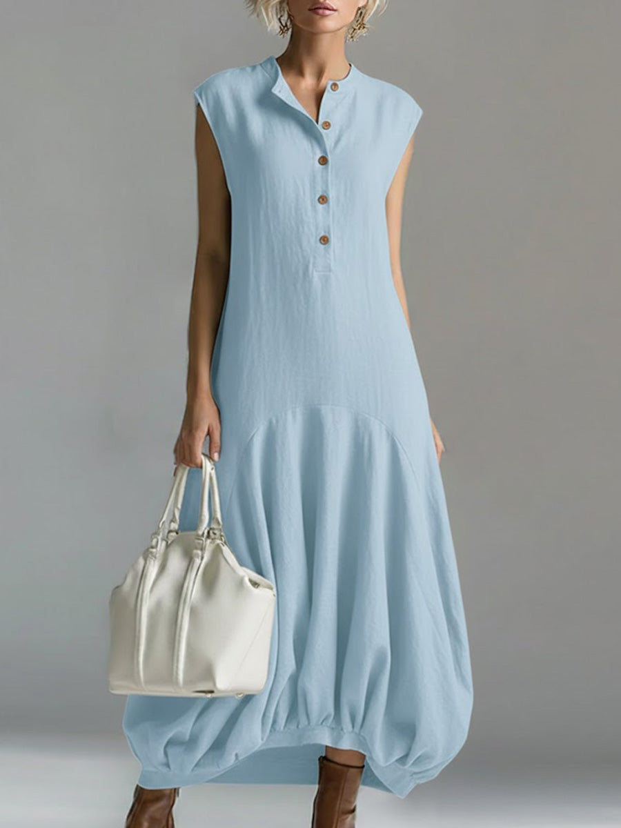 Women's Solid Color Round Neck Sleeveless Casual Loose Cotton And Linen Dress