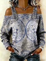 Women‘s Vintage Pattern Art Print Casual Cotton Denim Shirt