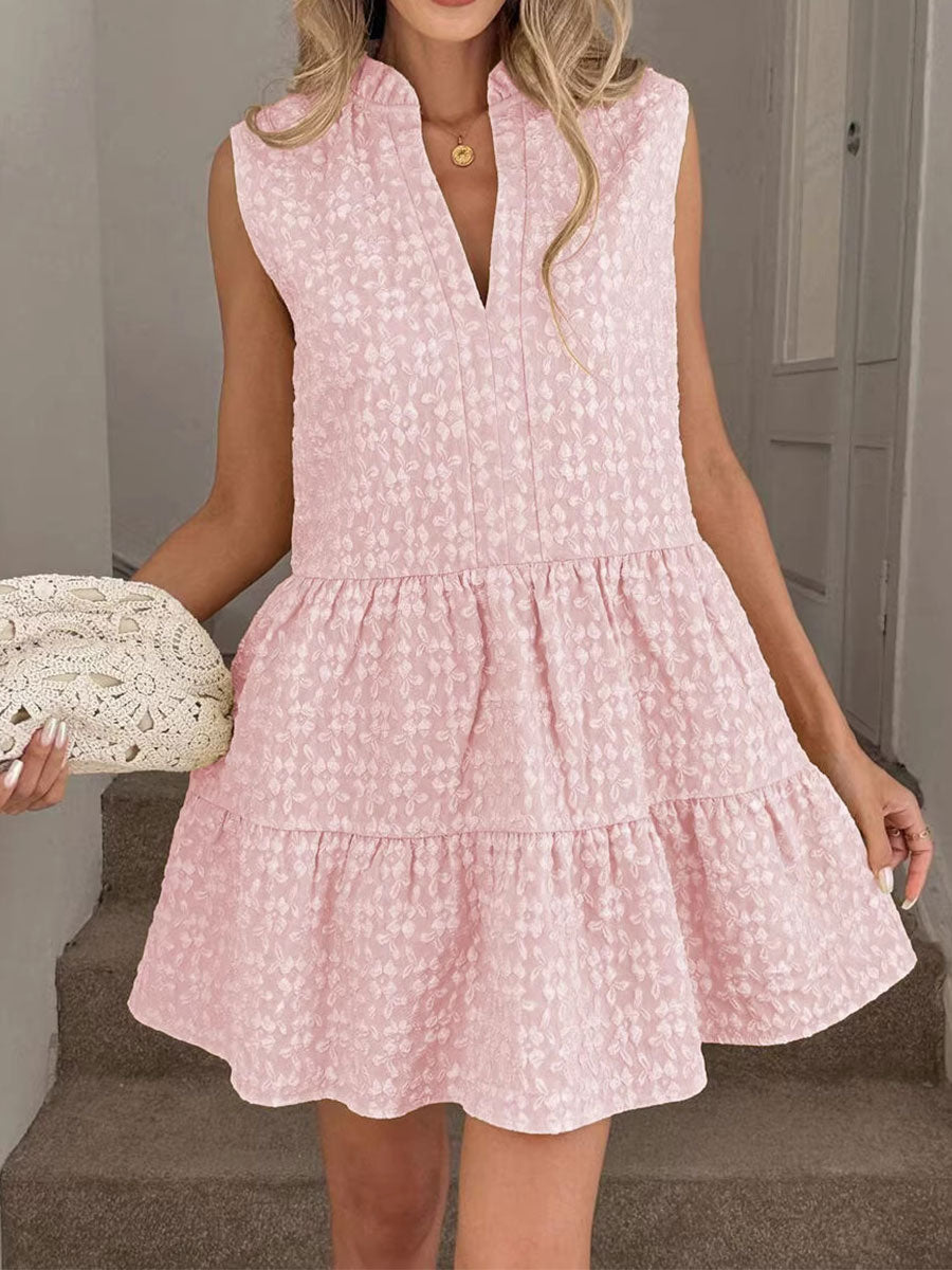 Women's V-neck Sleeveless Patchwork Jacquard Fabric Dress