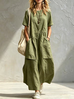 Women's Solid Color Art Casual Short Sleeve Cotton Linen Maxi Dress