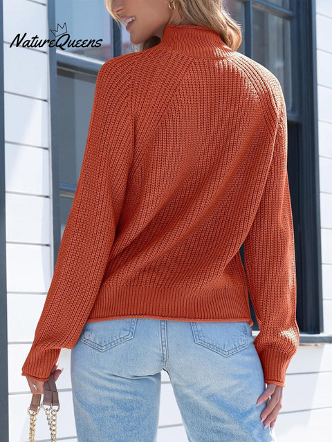 Women's Solid Color Casual Turtleneck Knit Long-sleeved Sweater