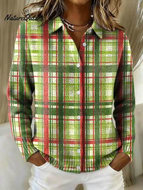 Women's Green Stripes Printed Collared Sweater