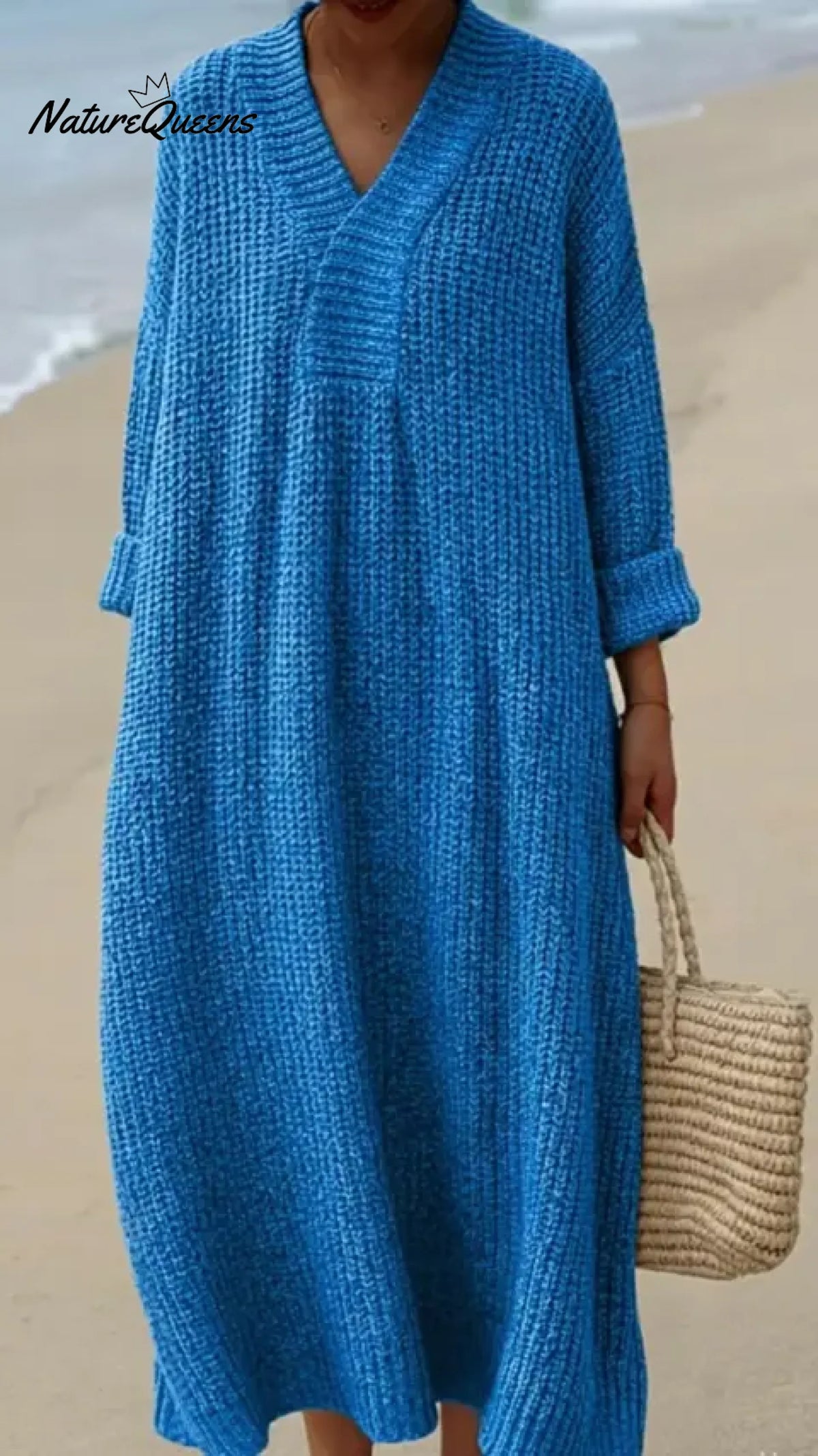 Women's V-neck Knitted Sweater Dress