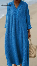 Women's V-neck Knitted Sweater Dress