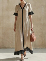 Women's Solid Color Striped Art Casual Stylish Cotton Organza Patchwork Dress