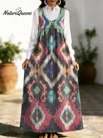 Women's Retro Colorful Pattern Art Print Casual Cotton Denim Dress