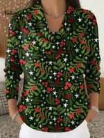 Women's Vintage ChristmasArt Print Cowl Neck Sweater