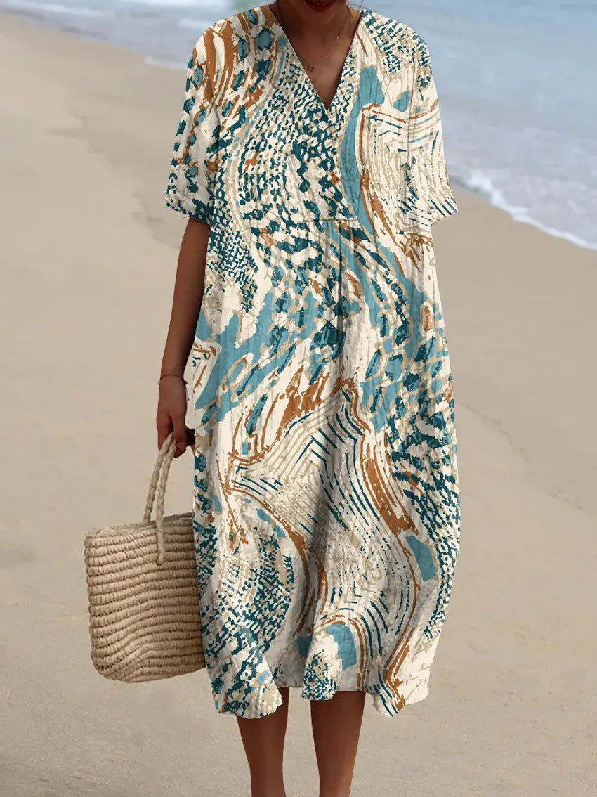 Women's Abstract Pattern Art Print Casual Cotton Dress