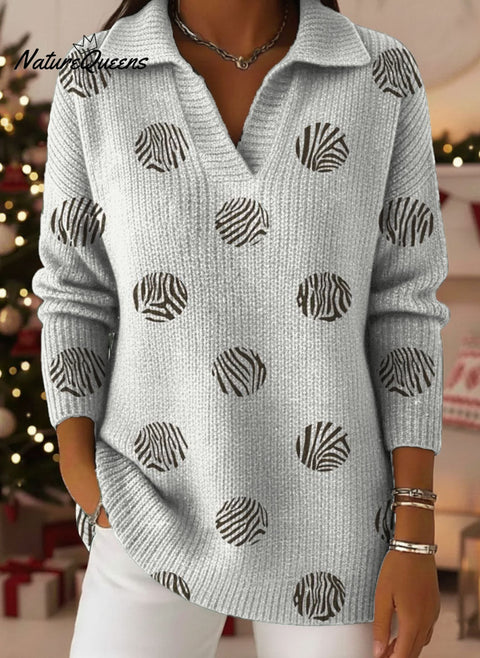 Geometric Circular Decorative Patterns Women's Casual Shirt Collar Long Sleeve Sweater