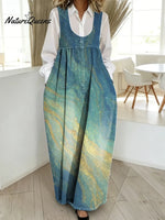 Women's Gradient Pattern Art Print Casual Cotton Denim Dress