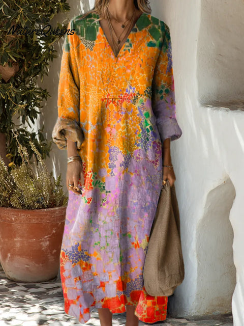 Women's Abstract Pattern Art Print Casual Cotton Dress