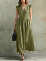 Women's Solid Color Ruffled Art Casual Fashion Cozy Cotton Linen Dress