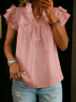 Women's Solid Color V-neck Linen Cotton Shirt