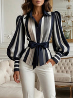 Stylish & Polished Striped Balloon-sleeve Shirt