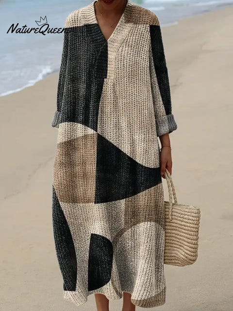 Women's Geometric Pattern Art Print Casual Cotton Knitted Dress