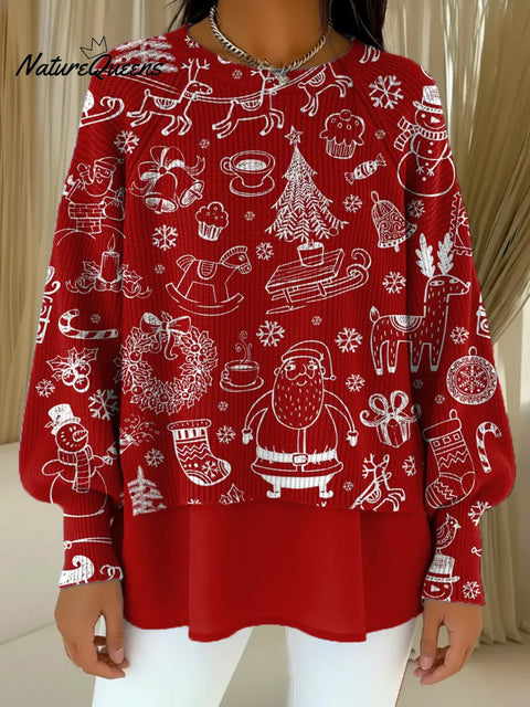 Women's Christmas Pattern Art Print Casual Knitted Sweater