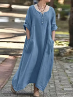 Women's Solid Color Casual Art Cotton Linen Long Dress