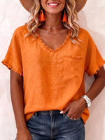 Vintage Boho Casual Cotton-linen Shirt With Tassel Trim