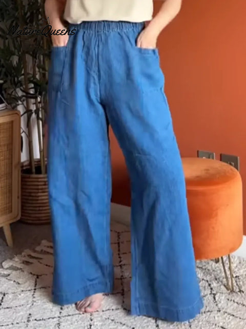 Women's Casual Washed Cotton Wide-leg Pants
