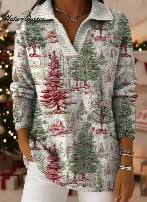 Women's Christmas Tree Pattern Art Print Casual Cotton Sweater