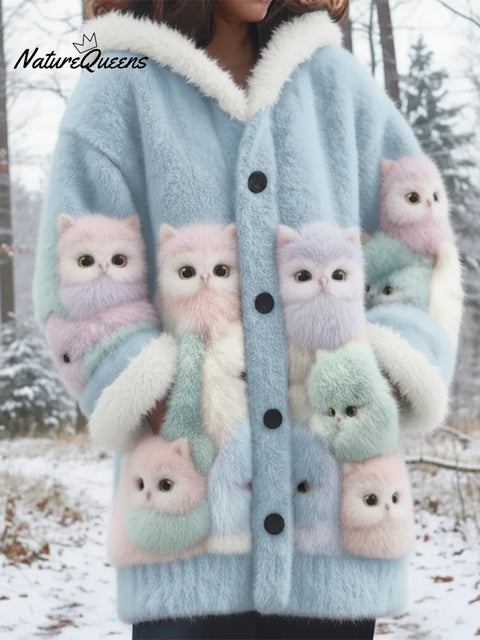 Winter Forest Smart Owl Mink Fleece Button Coat