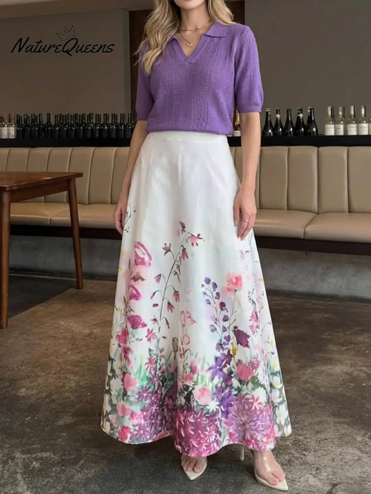 Women's colorful floral print A-line skirt