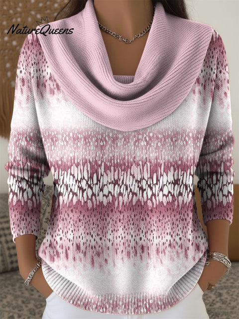 Women's Color Gradient Pattern Art  Print Cowl Neck Sweater