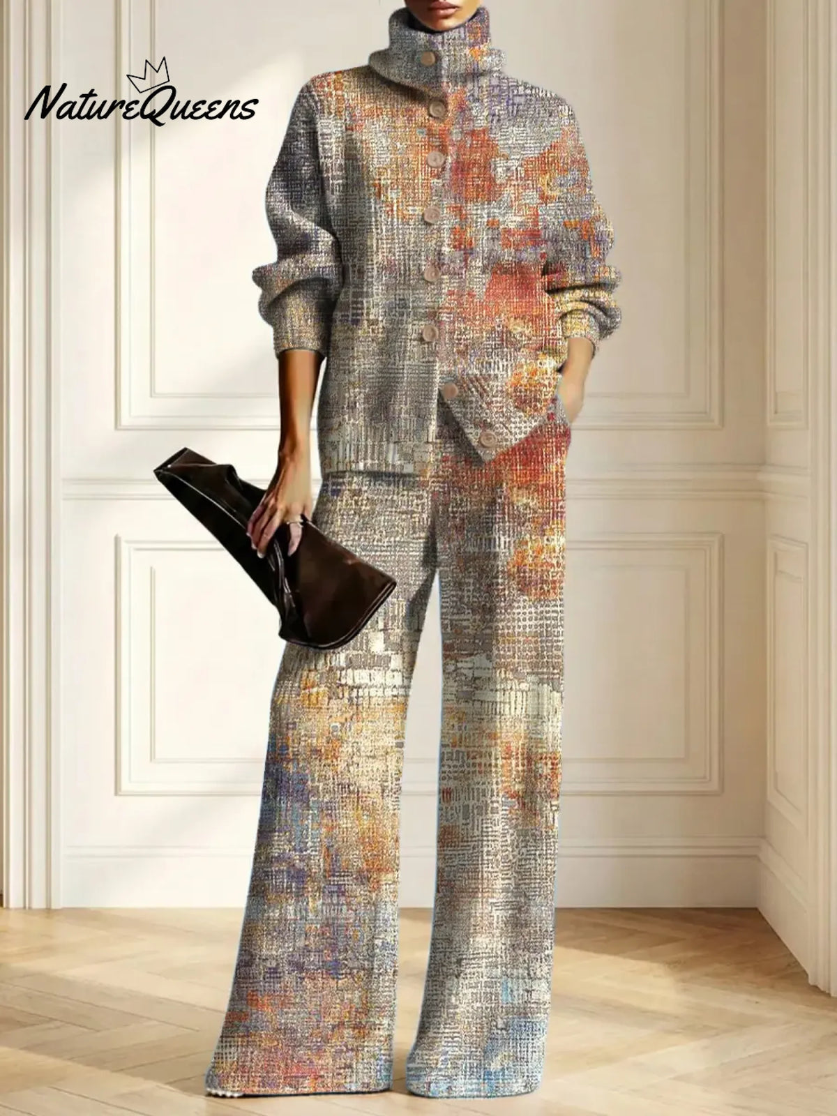 Women's Vintage Pattern Art Print Casual Cotton Knitted Suits