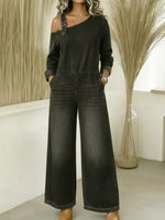 Women's Fashionable Off-the-shoulder Denim Jumpsuit