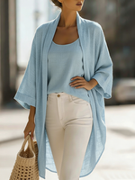 Cozy Minimalist Loose Cardigan And Vest Linen Set