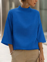 Minimalist Elegance Mock Neck Cotton-linen Shirt
