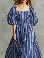 Women's Striped Art Casual Stylish Short Sleeve Cotton Linen Dress