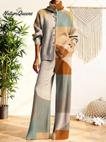 Women's Geometric Pattern Art Print Casual Cotton Knitted Suits