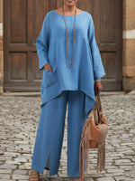 Cozy Loose-fitting Top And Wide-leg Pants Denim Two-piece Set