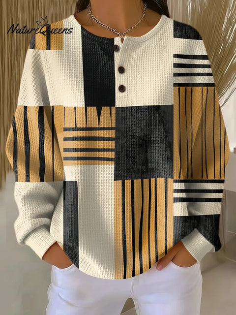 Women's Geometric Pattern Art Print Casual Waffle Sweatshirt