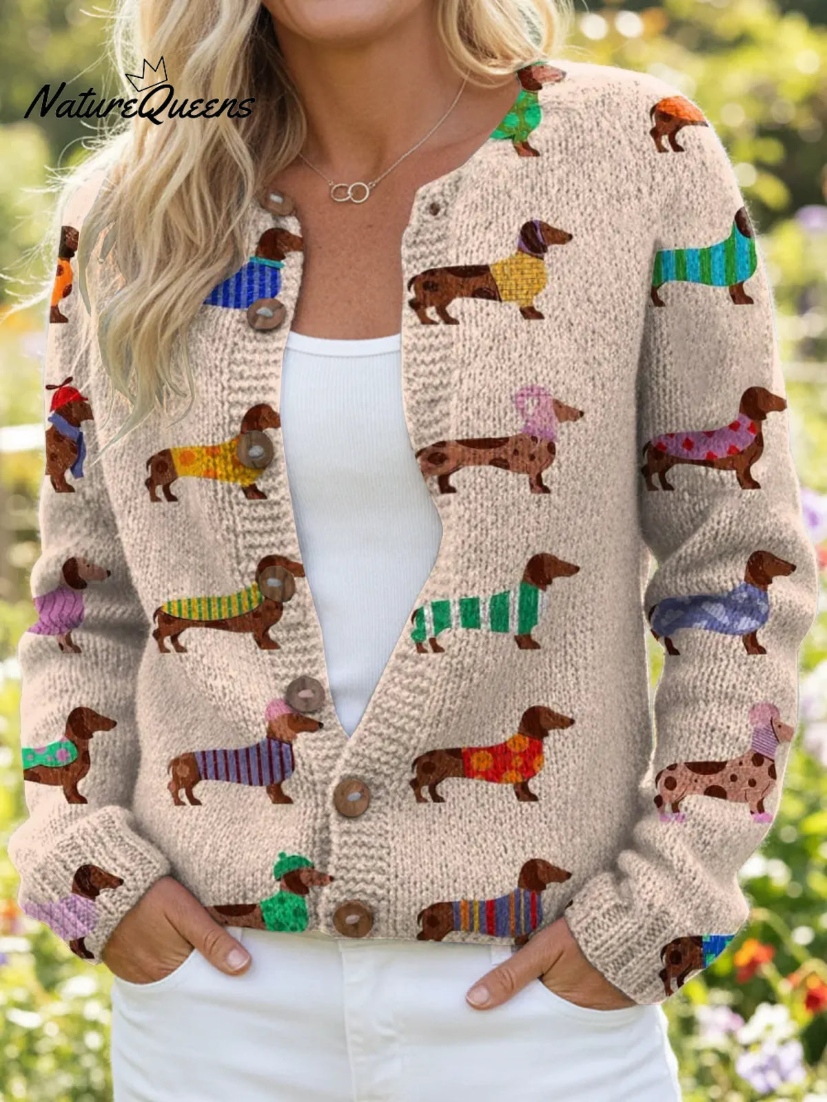 Cute Spicy Sausage Dog Print Buttoned Cardigan Sweater